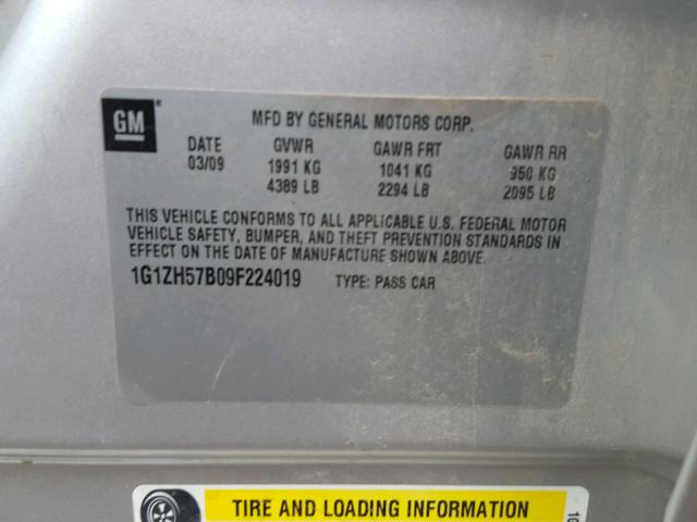 1G1ZH57B09F224019 - 2009 CHEVROLET MALIBU 1LT SILVER photo 10