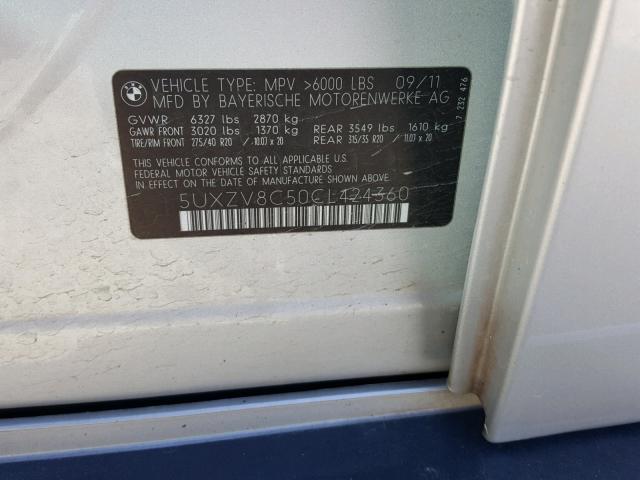 5UXZV8C50CL424360 - 2012 BMW X5 XDRIVE5 SILVER photo 10