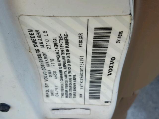 YV1KS960XW1124191 - 1998 VOLVO S90 Blanco foto 10