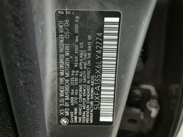 5UXFA135X6LY42774 - 2006 BMW X5 3.0I GRAY photo 10