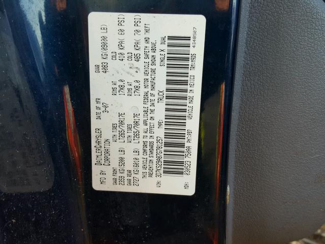 3D7KS29A87G781257 - 2007 DODGE RAM 2500 BLUE photo 10