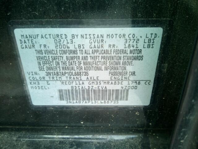 3N1AB7AP1DL688735 - 2013 NISSAN SENTRA S BLACK photo 10