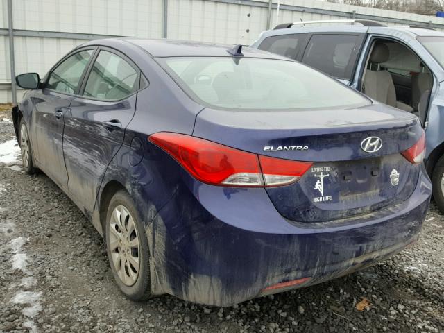 5NPDH4AE4DH206894 - 2013 HYUNDAI ELANTRA GL BLUE photo 3