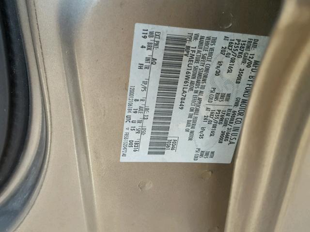 1FMEU16W61LA78449 - 2001 FORD EXPEDITION TAN photo 10