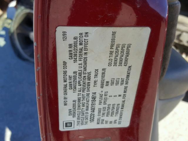 1GCCS144XY8184614 - 2000 CHEVROLET S TRUCK S1 RED photo 10