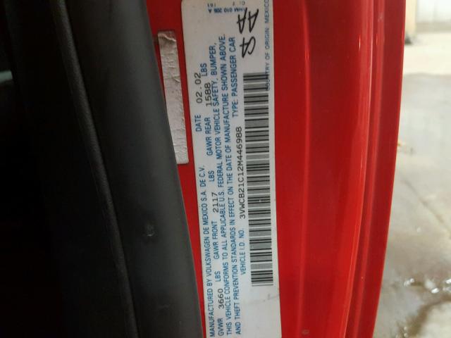 3VWCB21C12M446988 - 2002 VOLKSWAGEN NEW BEETLE 红色 照片 10