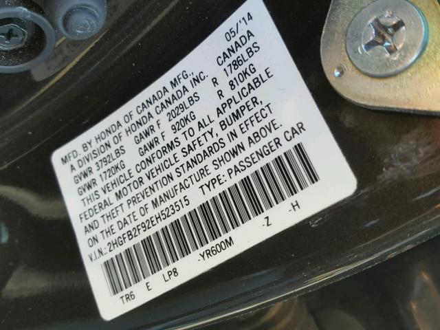 2HGFB2F92EH523515 - 2014 HONDA CIVIC EXL 棕色 照片 10