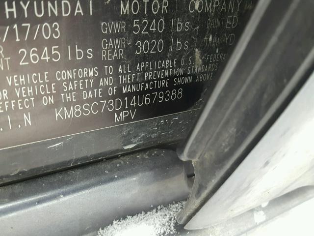 KM8SC73D14U679388 - 2004 HYUNDAI SANTA FE G BLACK photo 10