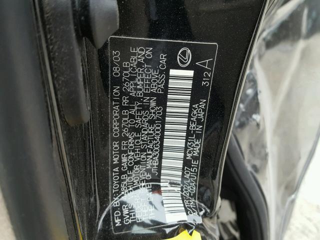 JTHBA30G340001703 - 2004 LEXUS ES 330 BLACK photo 10