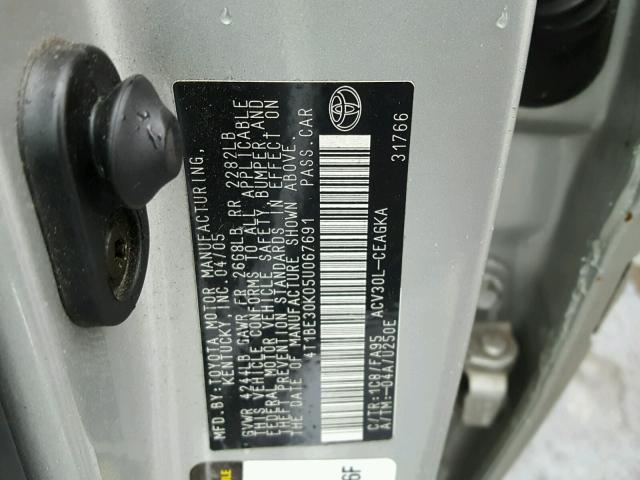 4T1BE30K05U067691 - 2005 TOYOTA CAMRY LE SILVER photo 10