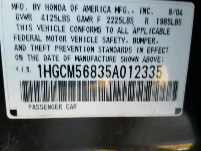 1HGCM56835A012335 - 2005 HONDA ACCORD EX GRAY photo 10