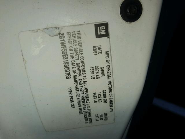 2G1WF55E319309763 - 2001 CHEVROLET IMPALA 白色 照片 10