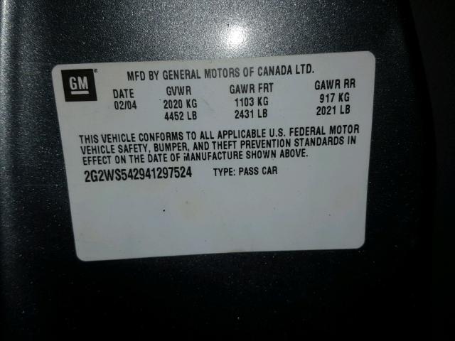 2G2WS542941297524 - 2004 PONTIAC GRAND PRIX 灰色 照片 10