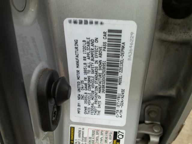 1NXBR32EX5Z508951 - 2005 TOYOTA COROLLA CE SILVER photo 10