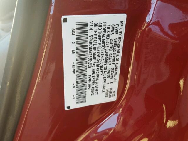 5FNRL18942B051853 - 2002 HONDA ODYSSEY EX RED photo 10