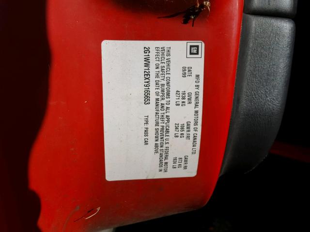 2G1WW12EXY9165653 - 2000 CHEVROLET MONTE CARL წითელი ფოტო 10