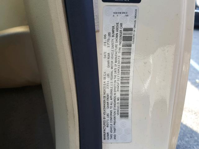 3VWSF31Y16M313073 - 2006 VOLKSWAGEN NEW BEETLE Krem foto 10