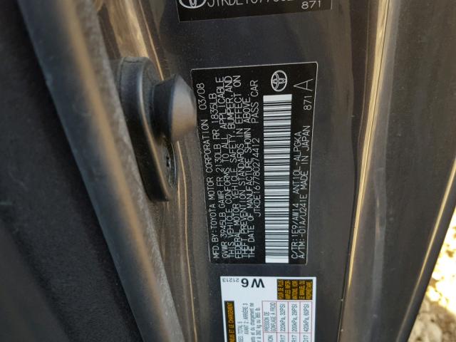 JTKDE167780274412 - 2008 TOYOTA SCION TC 石墨色 照片 10