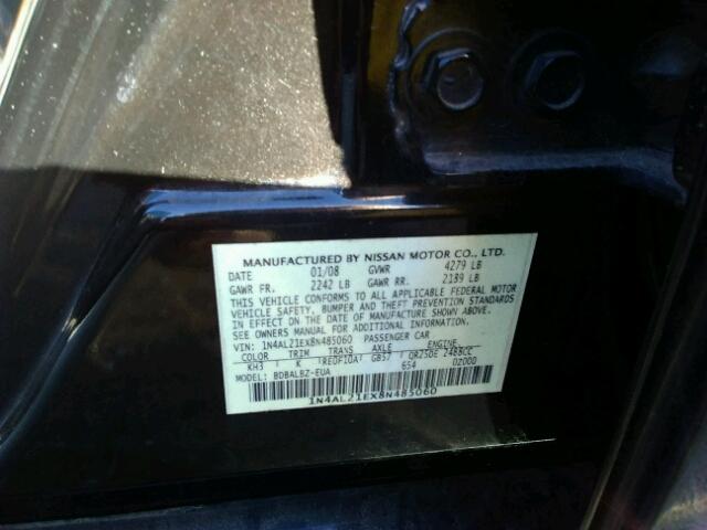 1N4AL21EX8N485060 - 2008 NISSAN ALTIMA 2.5 BLACK photo 10