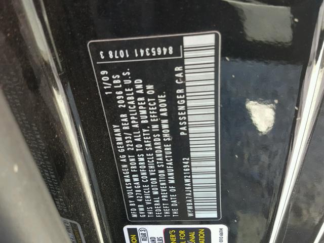 WVWBA7AJ6AW216942 - 2010 VOLKSWAGEN GOLF 黑色 照片 10