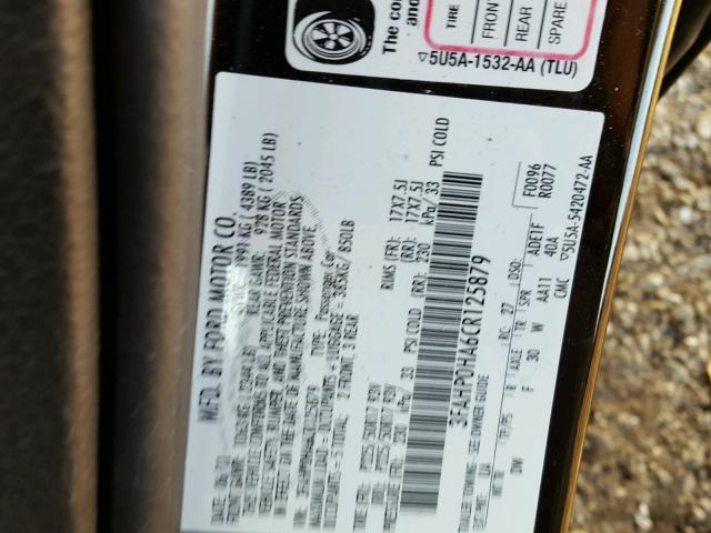 3FAHP0HA6CR125879 - 2012 FORD FUSION SE BLACK photo 10