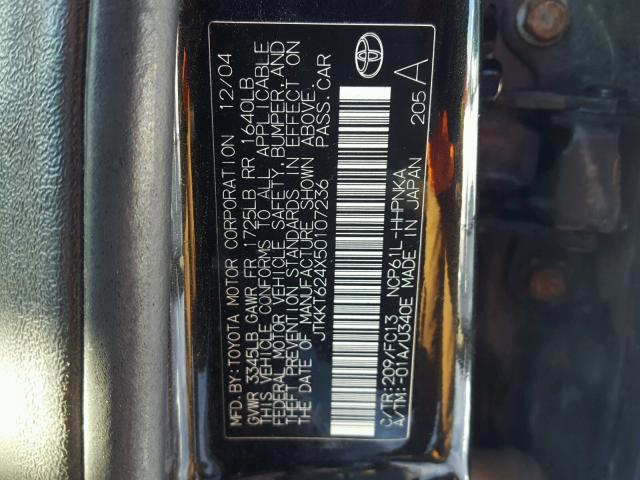 JTKKT624X50107236 - 2005 TOYOTA SCION XA BLACK photo 10