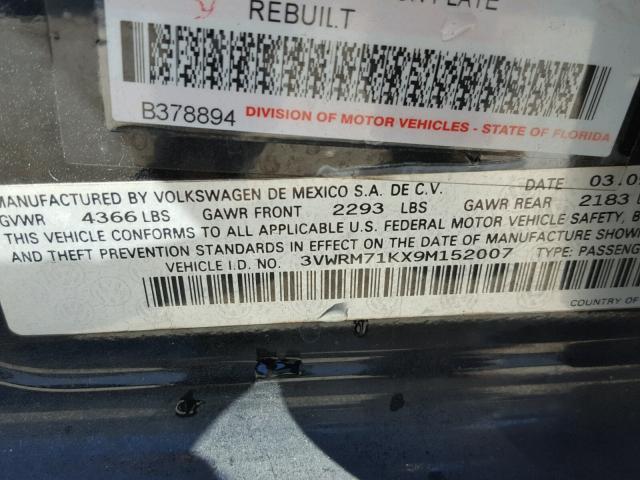 3VWRM71KX9M152007 - 2009 VOLKSWAGEN JETTA SE 黑色 照片 10