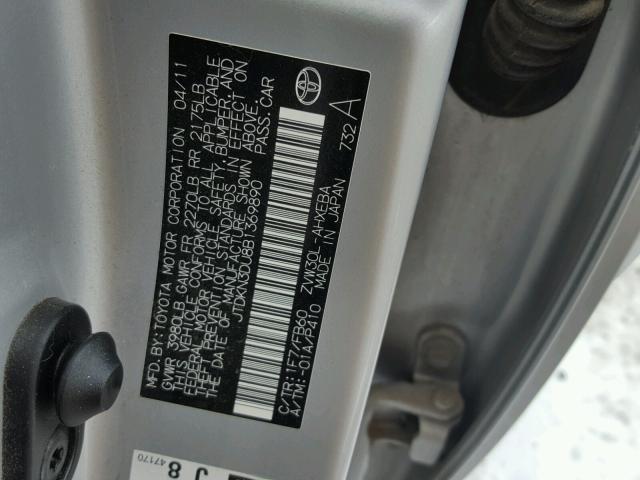 JTDKN3DU8B1369890 - 2011 TOYOTA PRIUS SILVER photo 10