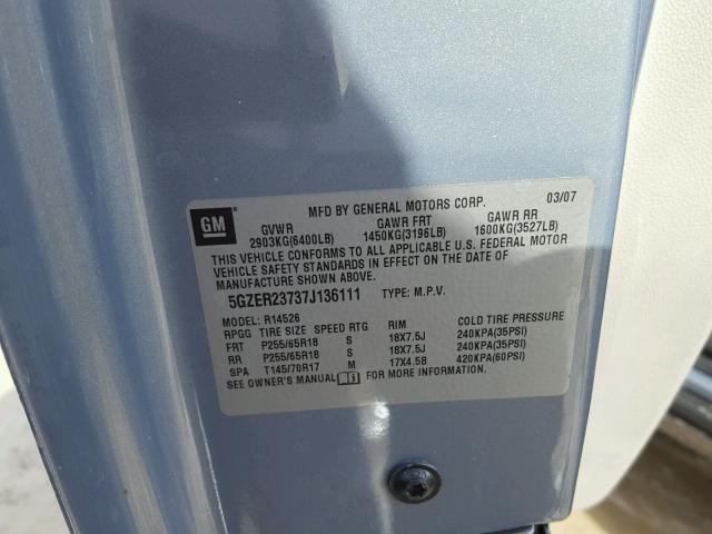 5GZER23737J136111 - 2007 SATURN OUTLOOK XR ლურჯი ფოტო 10