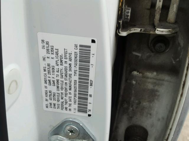 1HGCP36818A057659 - 2008 HONDA ACCORD EXL WHITE photo 10