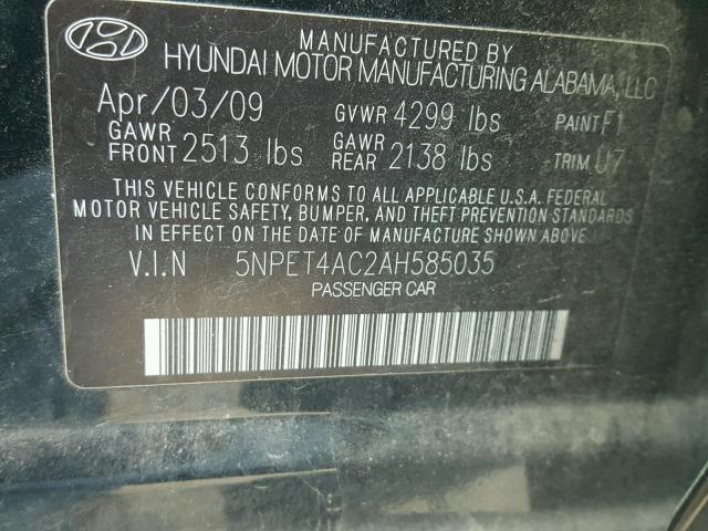 5NPET4AC2AH585035 - 2010 HYUNDAI SONATA GLS BLACK photo 10