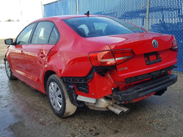 3VW2K7AJXFM299776 - 2015 VOLKSWAGEN JETTA BASE RED photo 3