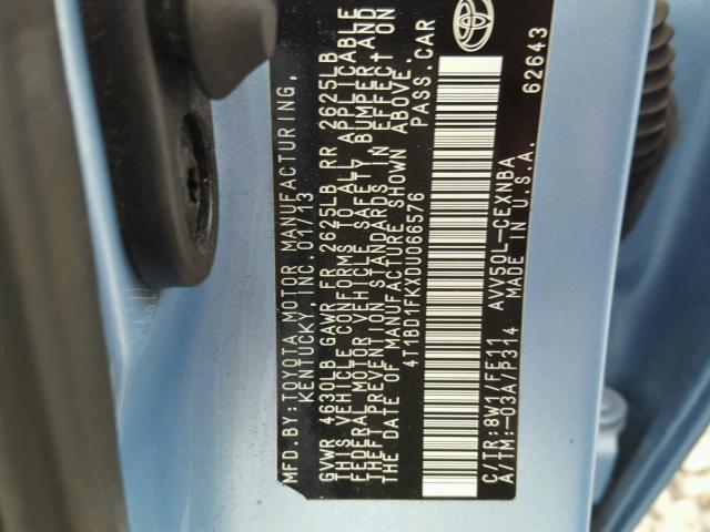 4T1BD1FKXDU066576 - 2013 TOYOTA CAMRY HYBR BLUE photo 10