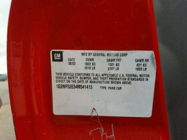 1G2NF52E34M541413 - 2004 PONTIAC GRAND AM S წითელი ფოტო 10