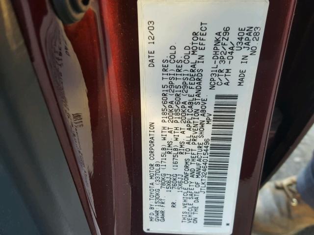 JTLKT324640154496 - 2004 TOYOTA SCION XB 紫色 照片 10