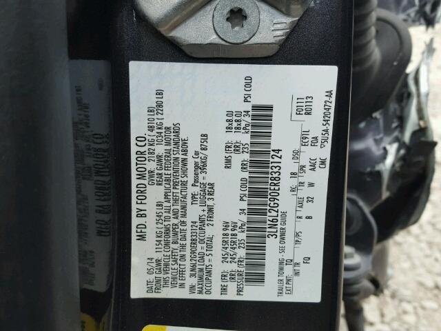 3LN6L2G90ER833124 - 2014 LINCOLN MKZ CHARCOAL photo 10