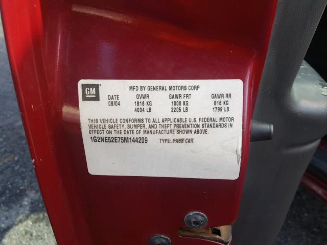 1G2NE52E75M144209 - 2005 PONTIAC GRAND AM S RED photo 10