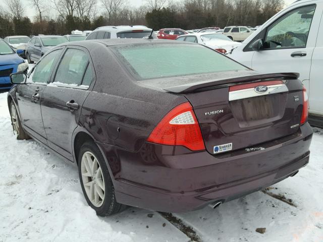 3FAHP0CG3CR288033 - 2012 FORD FUSION SEL BURGUNDY photo 3