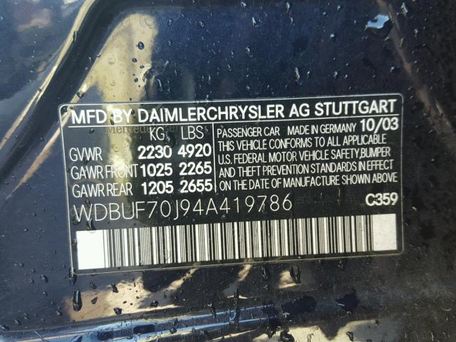 WDBUF70J94A419786 - 2004 MERCEDES-BENZ E 500 BLUE photo 10