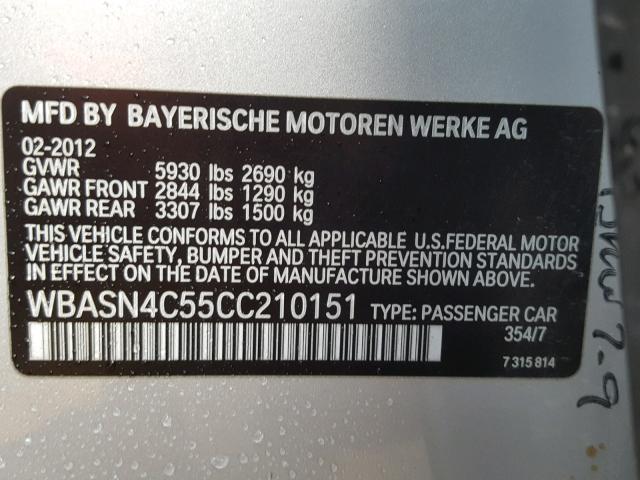 WBASN4C55CC210151 - 2012 BMW 550 IGT SILVER photo 10