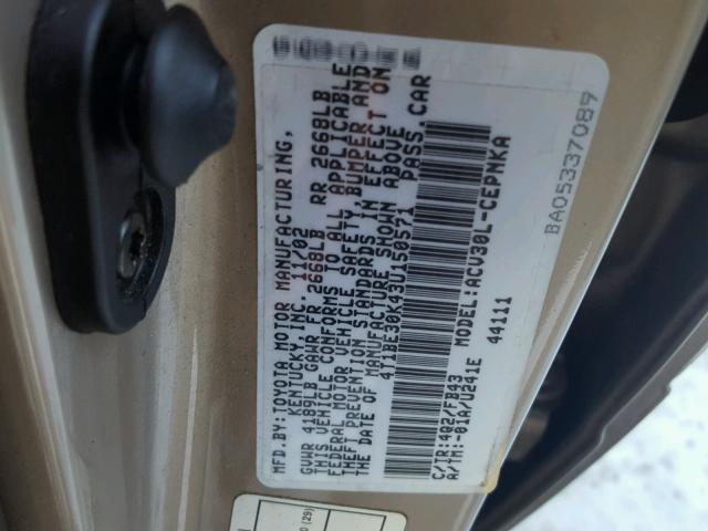 4T1BE30K43U150571 - 2003 TOYOTA CAMRY LE ბეჟი ფოტო 10