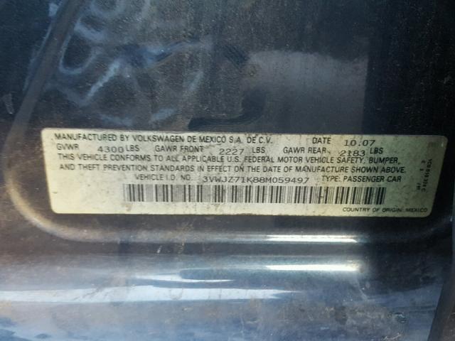 3VWJZ71K88M059497 - 2008 VOLKSWAGEN JETTA S 蓝色 照片 10