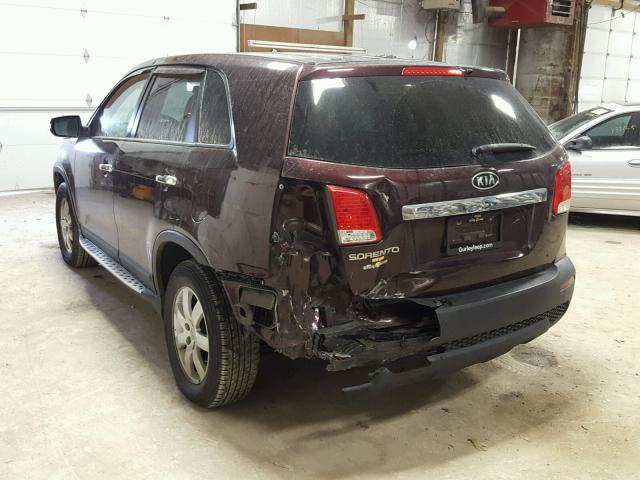 5XYKT3A13BG120378 - 2011 KIA SORENTO BA BURGUNDY photo 3