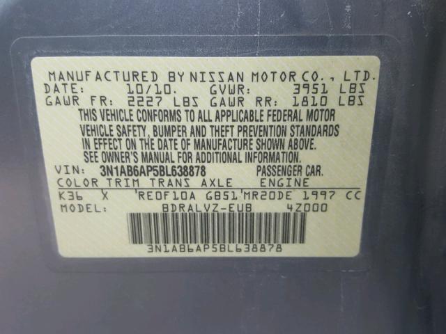 3N1AB6AP5BL638878 - 2011 NISSAN SENTRA 2.0 SILVER photo 10