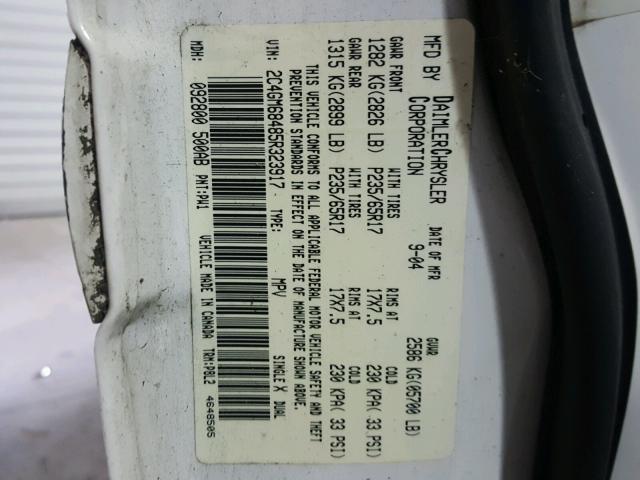 2C4GM68485R323917 - 2005 CHRYSLER PACIFICA T WHITE photo 10