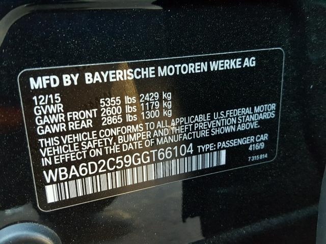 WBA6D2C59GGT66104 - 2016 BMW 640 XI BLUE photo 10