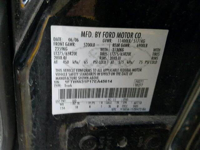 1FTWW31P17EA45614 - 2007 FORD F350 SRW S BLACK photo 10