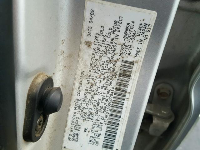 JTEHF21A920079414 - 2002 TOYOTA HIGHLANDER SILVER photo 10