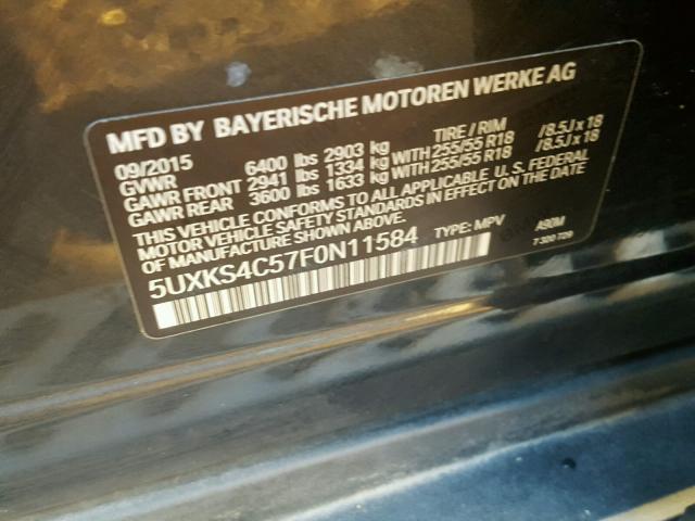 5UXKS4C57F0N11584 - 2015 BMW X5 XDRIVE3 GRAY photo 10