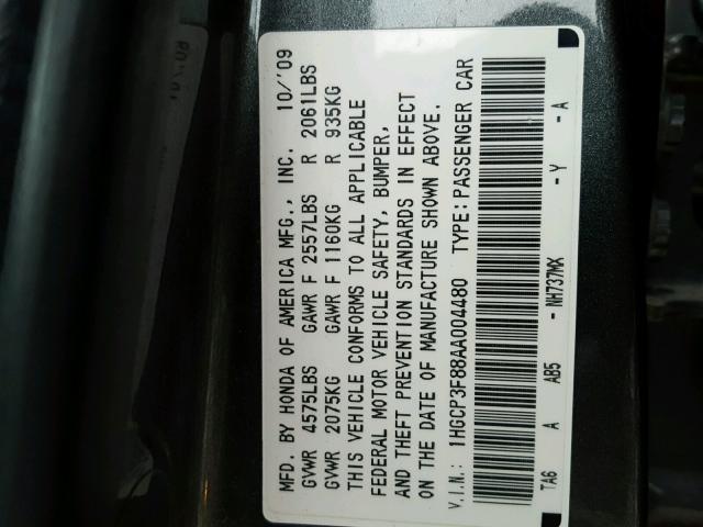 1HGCP3F88AA004480 - 2010 HONDA ACCORD EXL Grafit foto 10
